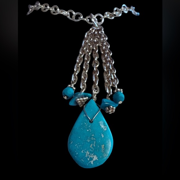 Designer Kriss Lee Jewelry - Silver and Turquoise Pendant Necklace